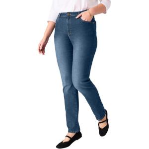 Woman Within Plus Size Stretch Straight-Leg Clean Jeans(Medium Stonewash)