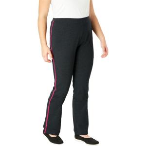 Woman Within Plus Size Stretch-Cotton Knit Pull-On Bootcut Side-Stripe Leggings(Black Black)