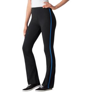 Woman Within Plus Size Stretch-Cotton Knit Pull-On Bootcut Side-Stripe Leggings(Black Bright Cobalt)