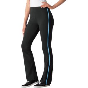 Woman Within Plus Size Stretch-Cotton Knit Pull-On Bootcut Side-Stripe Leggings(Black Paradise Blue)