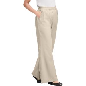 Woman Within Plus Size Tall Perfect Elastic-Waist Wide-Leg All-Cotton Pull-On Denim Jeans(Natural Khaki)