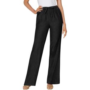 Woman Within Plus Size Wide-Leg Drawstring Denim Pants(Black)