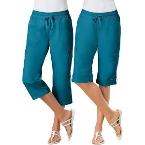 Woman Within Women’s Convertible Length Cargo Capri/Bermuda Pants(Deep Teal)