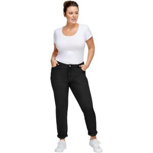 ellos Comfortable Women’s Plus Size Boyfriend Jeans Stretch Denim Mid-Rise(Black Wash)