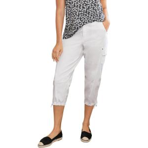 ellos Women’s Plus Size Stretch Cargo Capris Front and Side Pockets Casual Cropped Pants(White)