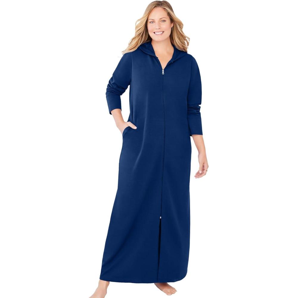 image:imageDreams amp Co Plus Size Long Hooded Fleece Sweatshirt RobeEvening Blue