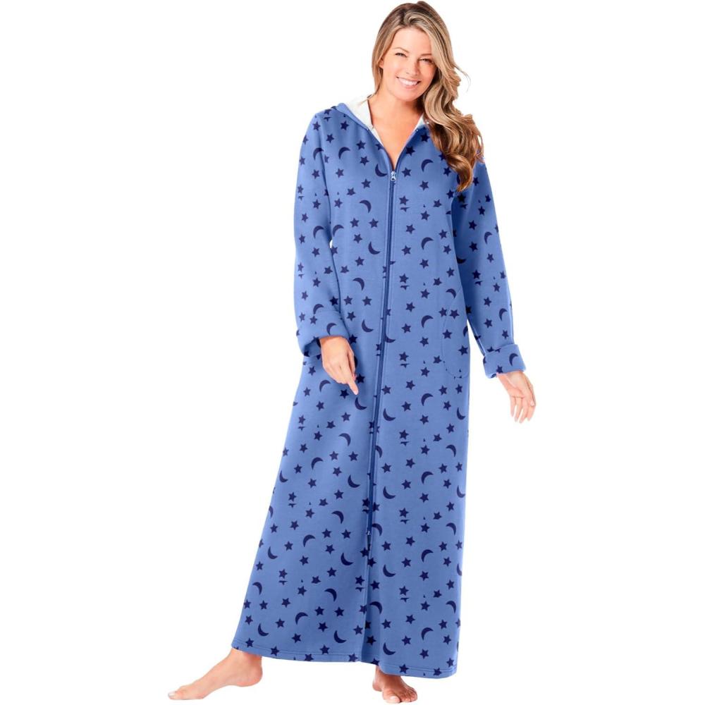 image:imageDreams amp Co Plus Size Long Hooded Fleece Sweatshirt RobeFrench Blue Star Moon