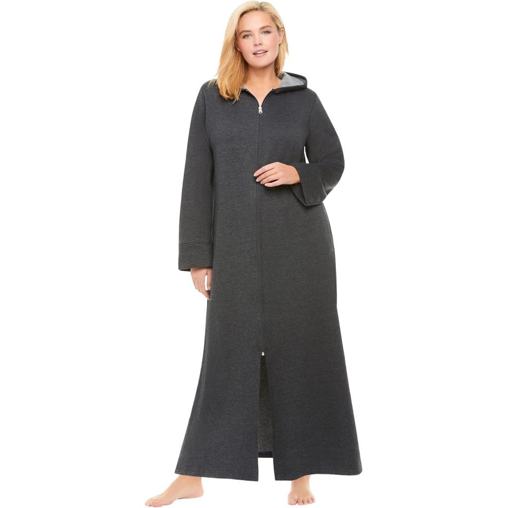 image:imageDreams amp Co Plus Size Long Hooded Fleece Sweatshirt RobeHeather Charcoal