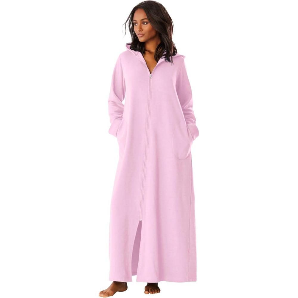image:imageDreams amp Co Plus Size Long Hooded Fleece Sweatshirt RobePink