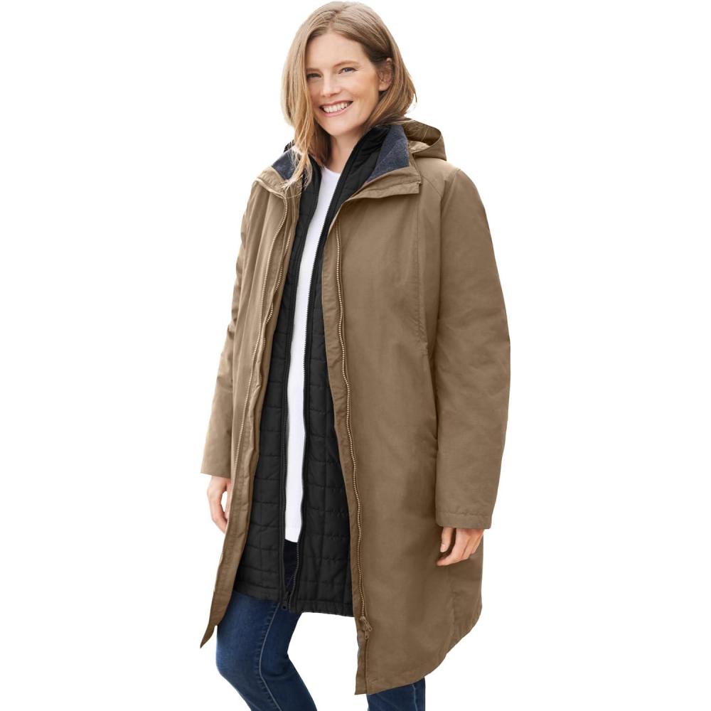 image:imageWoman Within Plus Size 3In1 Hooded Taslon JacketBark Black