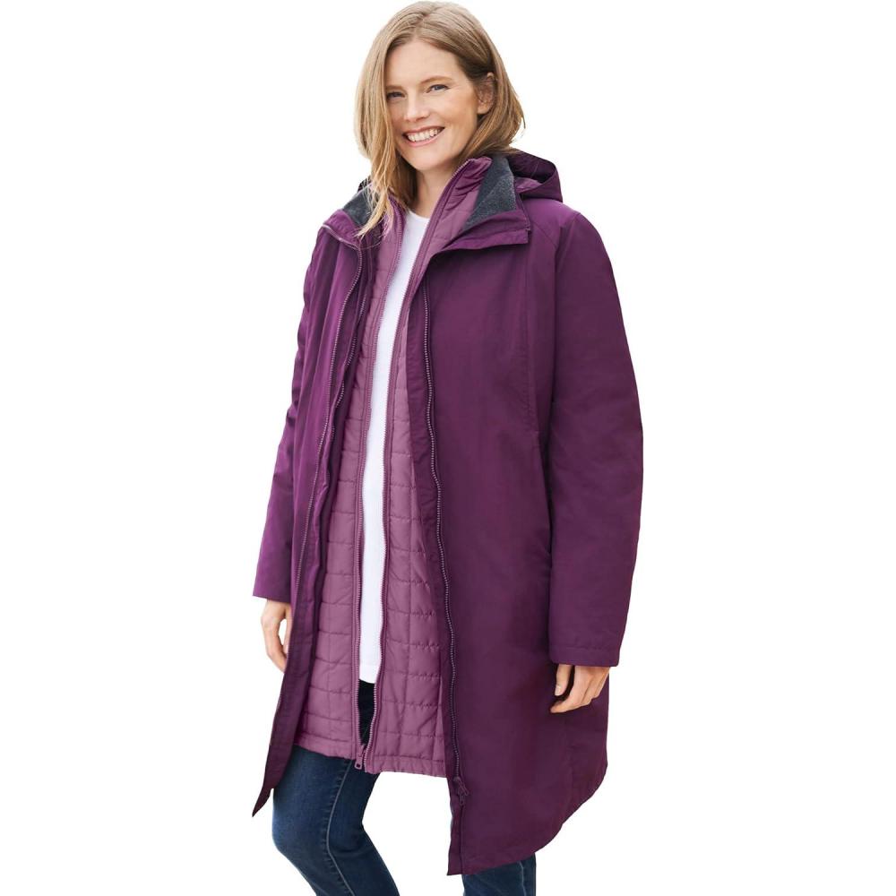image:imageWoman Within Plus Size 3In1 Hooded Taslon JacketDark Berry Berry Mist