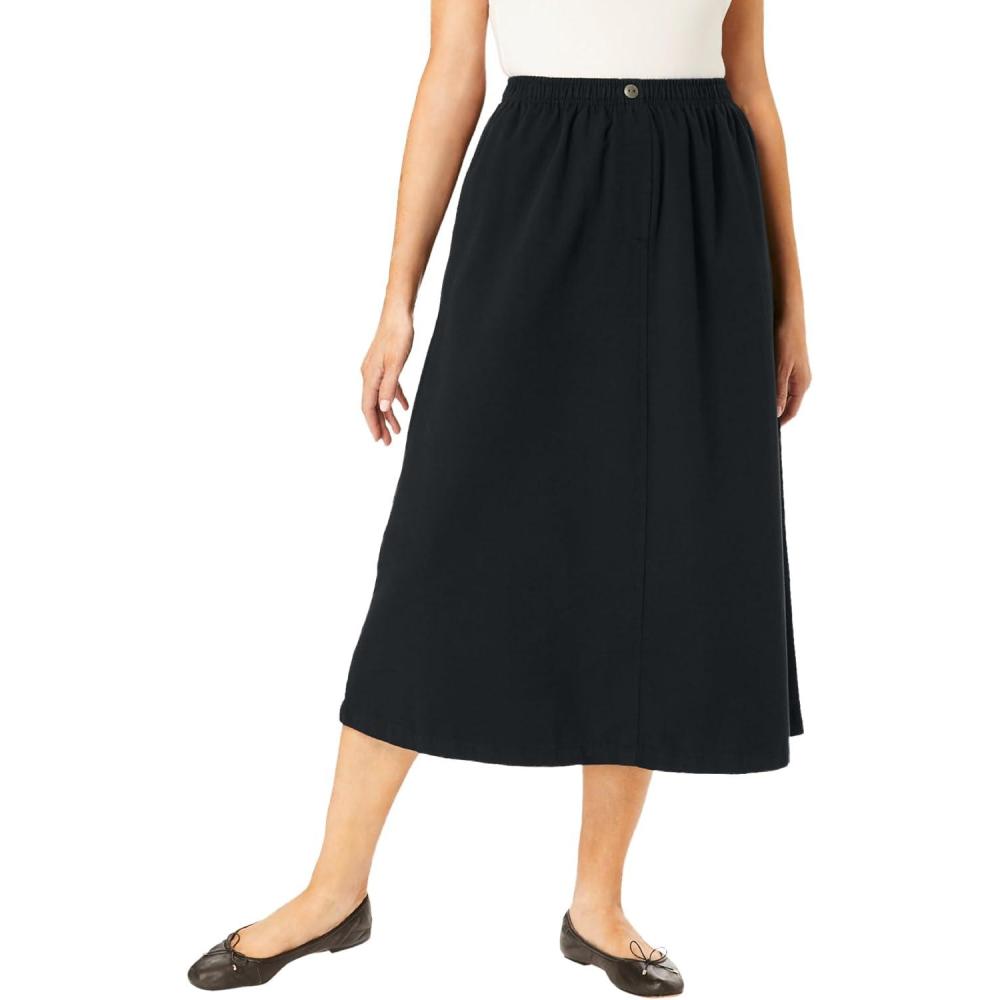image:imageWoman Within Plus Size 7Day ElasticWaist AllCotton PullOn Denim Jeans SkirtBlack