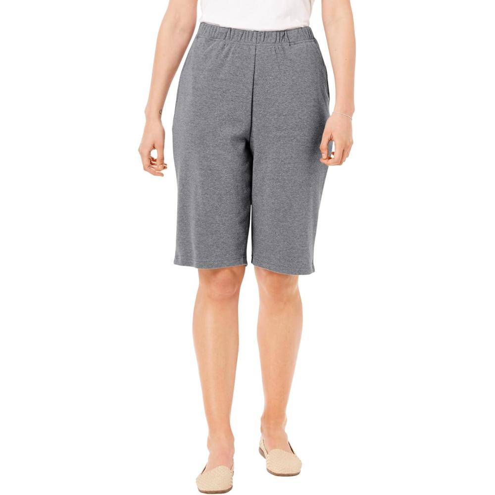 image:imageWoman Within Plus Size 7Day Knit Bermuda ShortsMedium Heather Grey