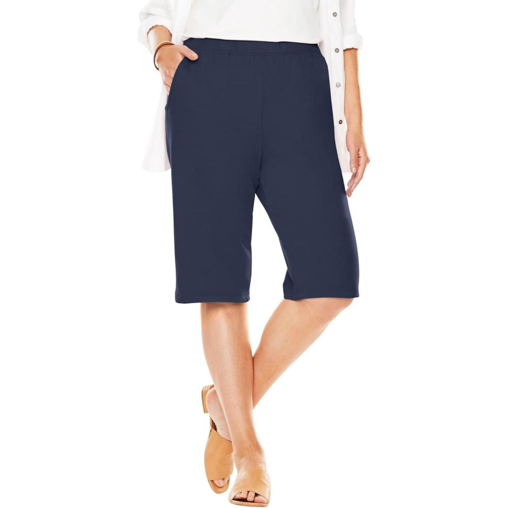 image:imageWoman Within Plus Size 7Day Knit Bermuda ShortsNavy