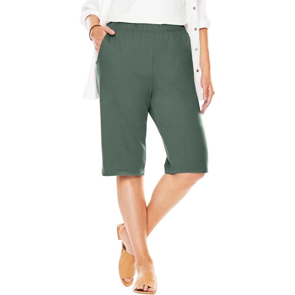 image:imageWoman Within Plus Size 7Day Knit Bermuda ShortsPine