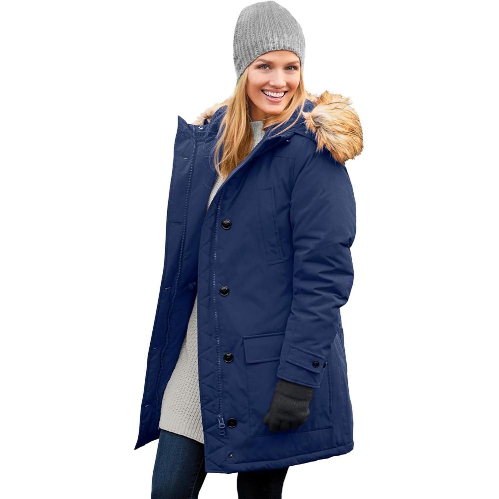 image:imageWoman Within Plus Size Arctic Parka Jacket amp Hood 34 Long Down Blend Winter CoatEvening Blue