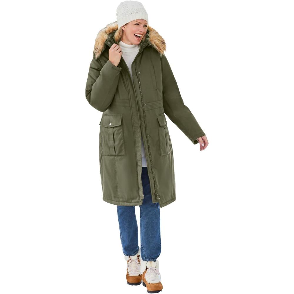 image:imageWoman Within Plus Size Arctic Parka Jacket amp Hood 40 Knee Length Down Blend Long Winter CoatDark Olive Green