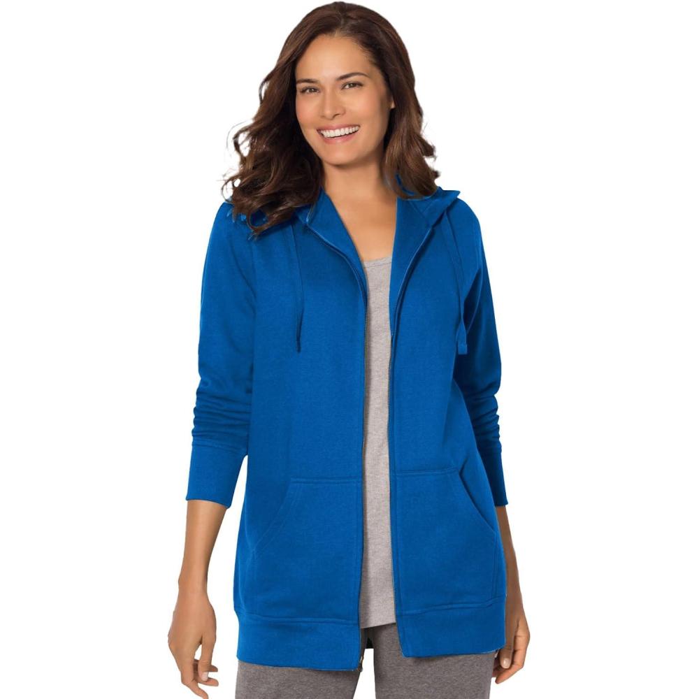 image:imageWoman Within Plus Size Better Fleece ZipFront Hoodie Long Oversized SweatshirtBright Cobalt