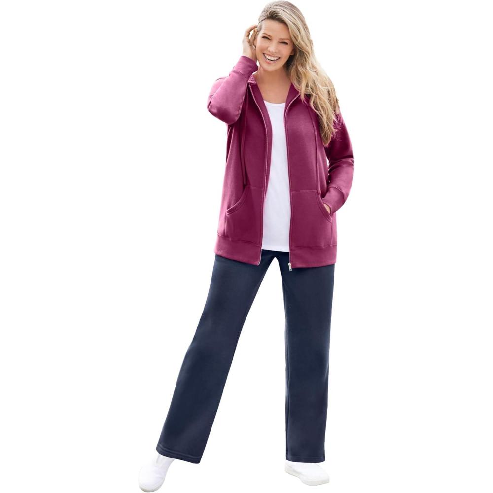 image:imageWoman Within Plus Size Better Fleece ZipFront Hoodie Long Oversized SweatshirtDeep Claret