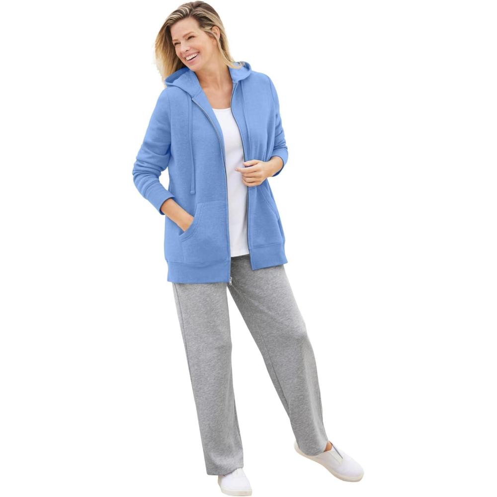 image:imageWoman Within Plus Size Better Fleece ZipFront Hoodie Long Oversized SweatshirtFrench Blue