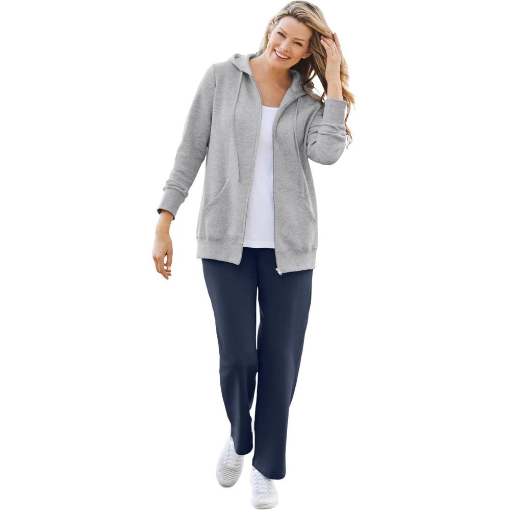 image:imageWoman Within Plus Size Better Fleece ZipFront Hoodie Long Oversized SweatshirtHeather Grey