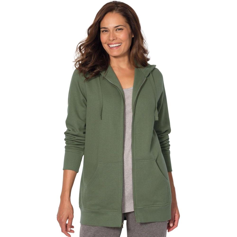 image:imageWoman Within Plus Size Better Fleece ZipFront Hoodie Long Oversized SweatshirtOlive Green
