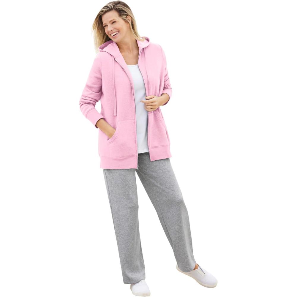 image:imageWoman Within Plus Size Better Fleece ZipFront Hoodie Long Oversized SweatshirtPink
