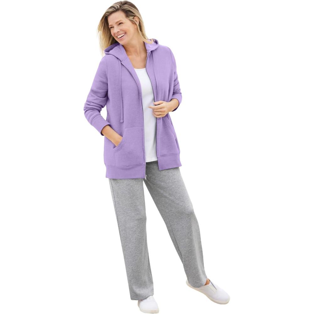 image:imageWoman Within Plus Size Better Fleece ZipFront Hoodie Long Oversized SweatshirtSoft Iris