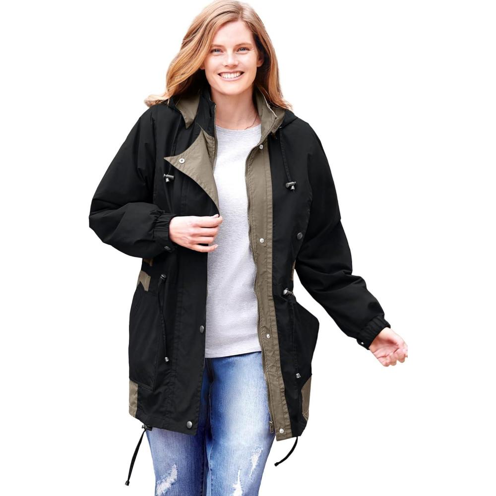 image:imageWoman Within Plus Size Colorblocked Taslon AnorakBlack Bark