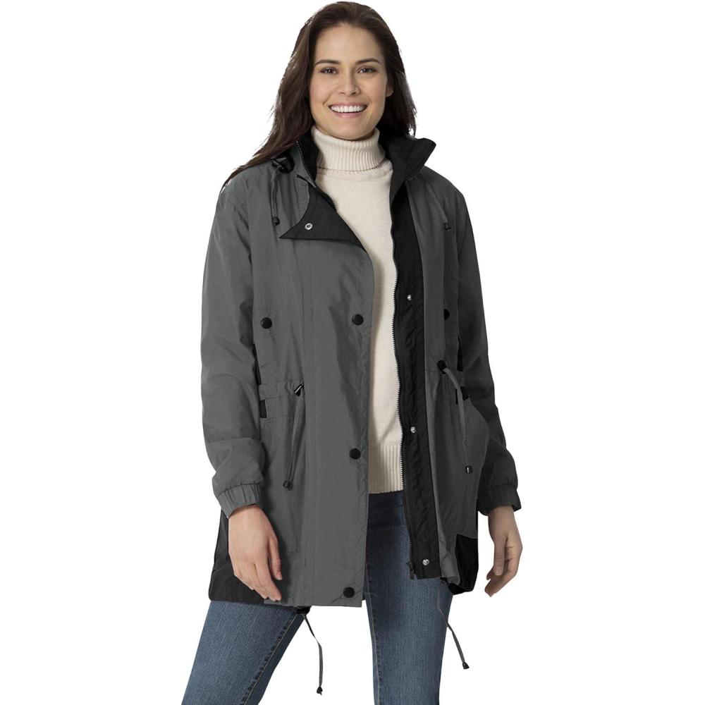 image:imageWoman Within Plus Size Colorblocked Taslon AnorakSlate Black