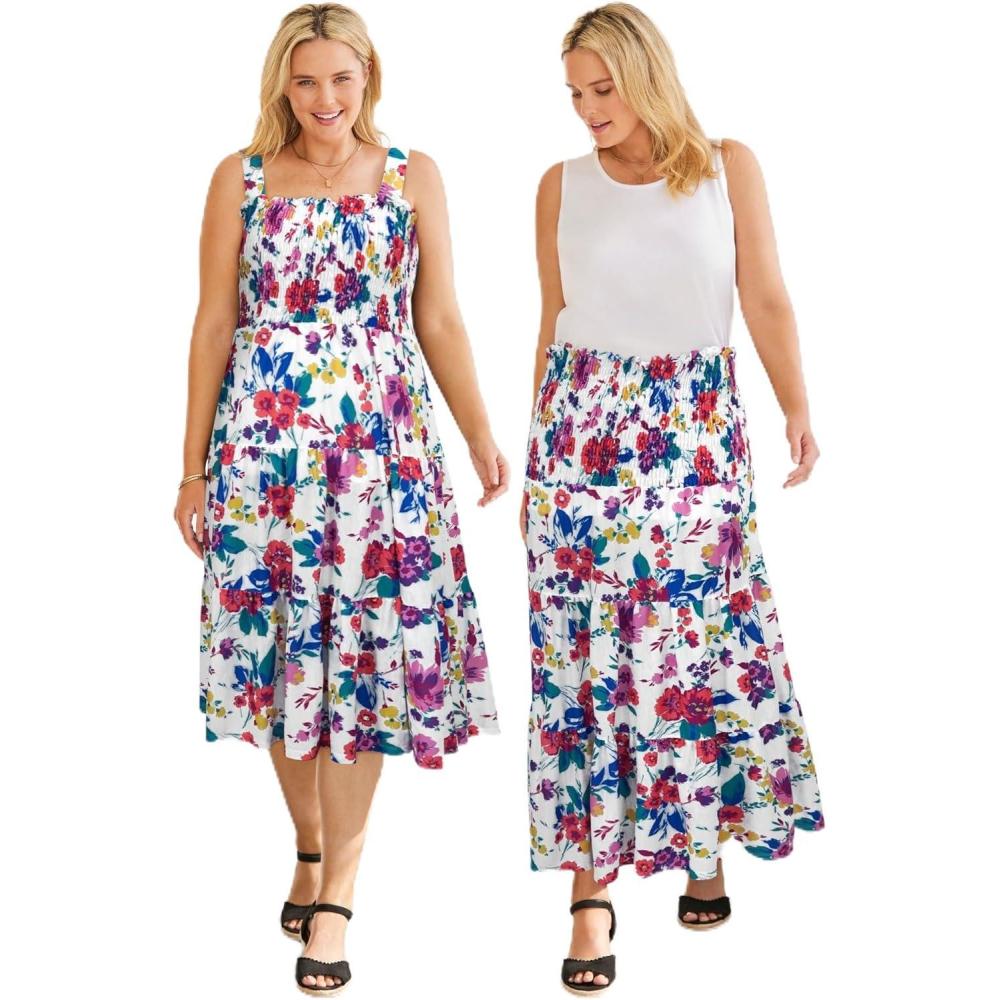 image:imageWoman Within Plus Size Convertible Dress to SkirtWhite Coral Floral