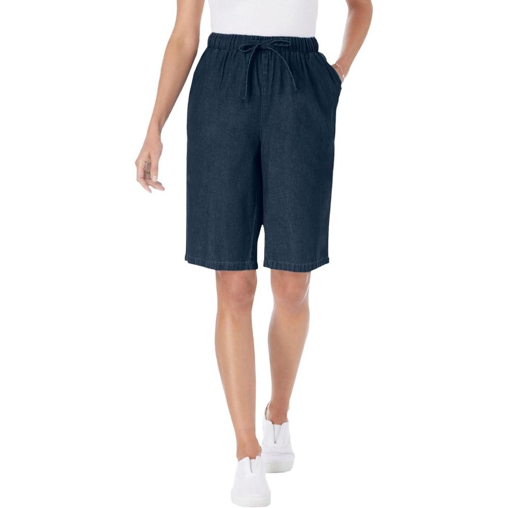 image:imageWoman Within Plus Size Drawstring Denim ShortIndigo
