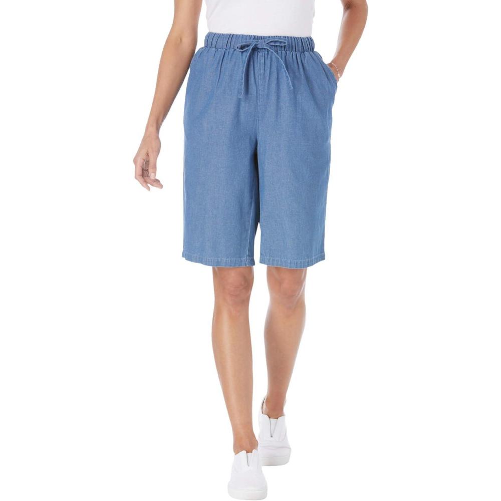 image:imageWoman Within Plus Size Drawstring Denim ShortLight Wash