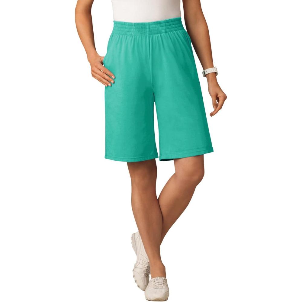 image:imageWoman Within Plus Size ElasticWaist Knit ShortPretty Jade