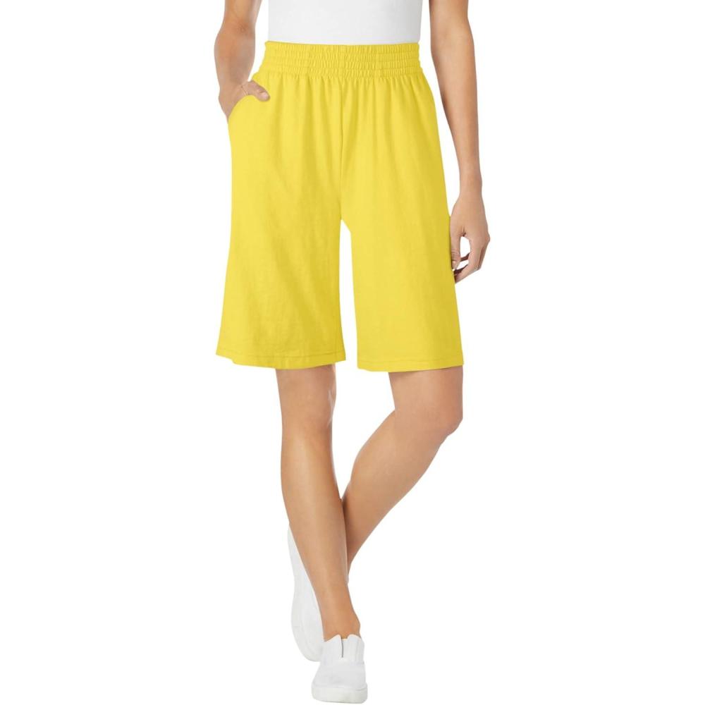 image:imageWoman Within Plus Size ElasticWaist Knit ShortPrimrose Yellow