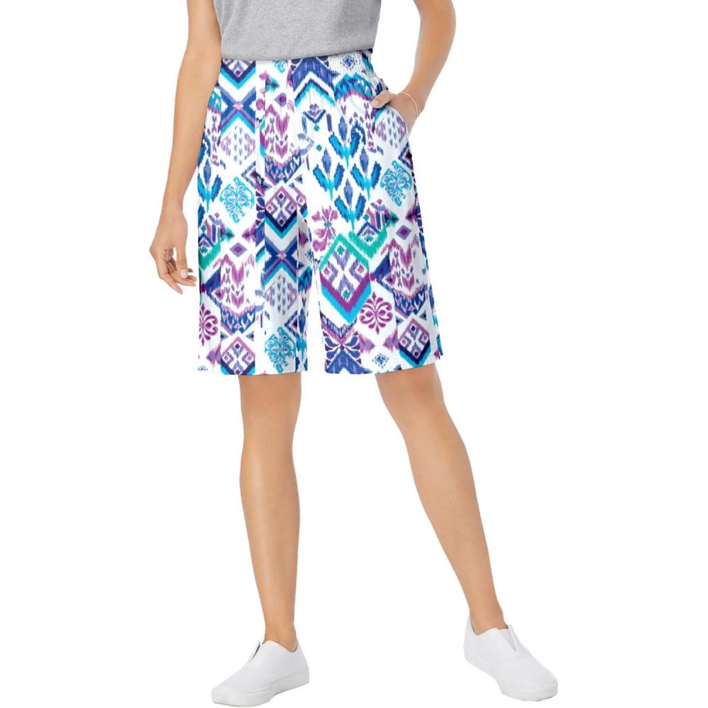 image:imageWoman Within Plus Size ElasticWaist Knit ShortWhite Multi Batik