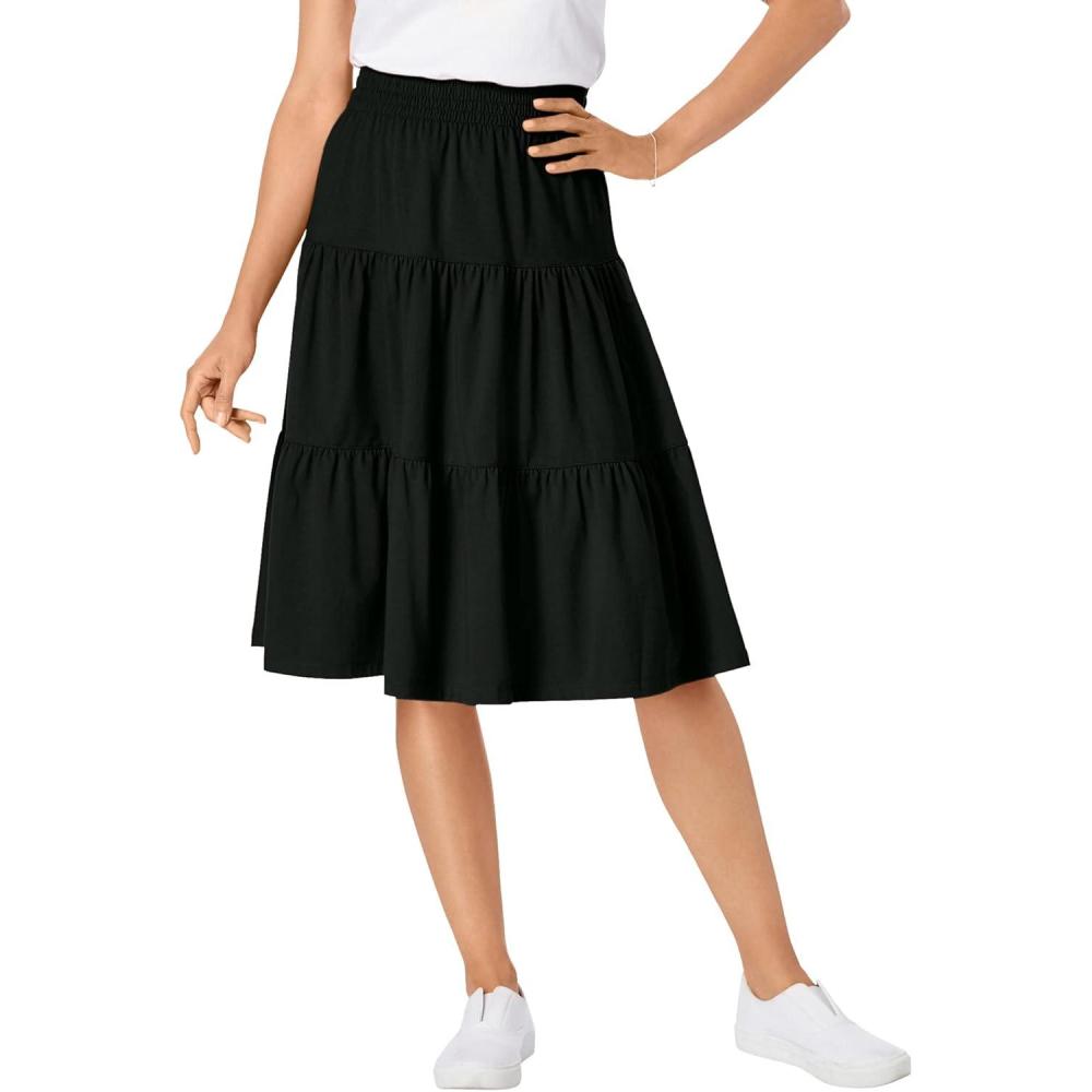 image:imageWoman Within Plus Size ElasticWaist Knit Tiered SkirtBlack