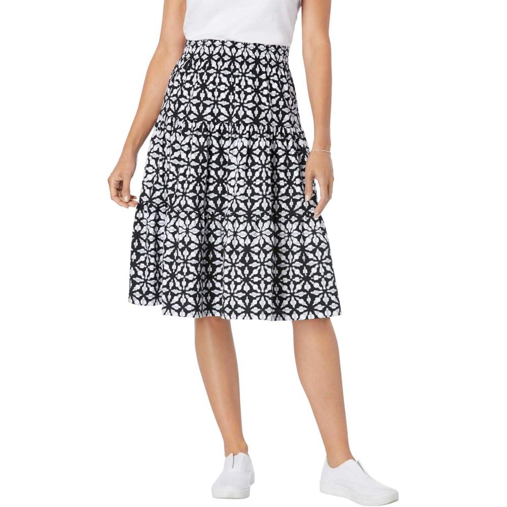 image:imageWoman Within Plus Size ElasticWaist Knit Tiered SkirtBlack Watercolor Tile
