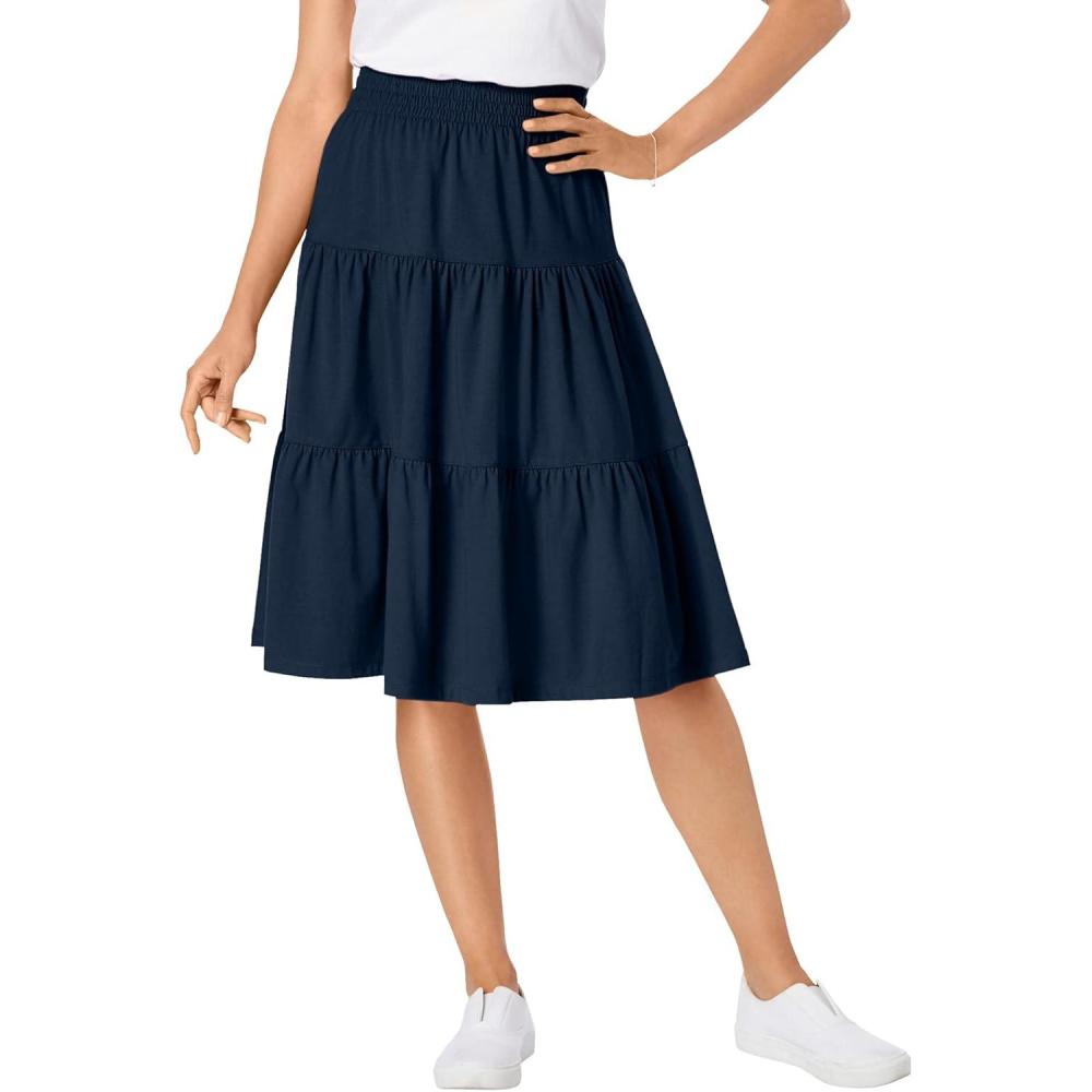 image:imageWoman Within Plus Size ElasticWaist Knit Tiered SkirtNavy