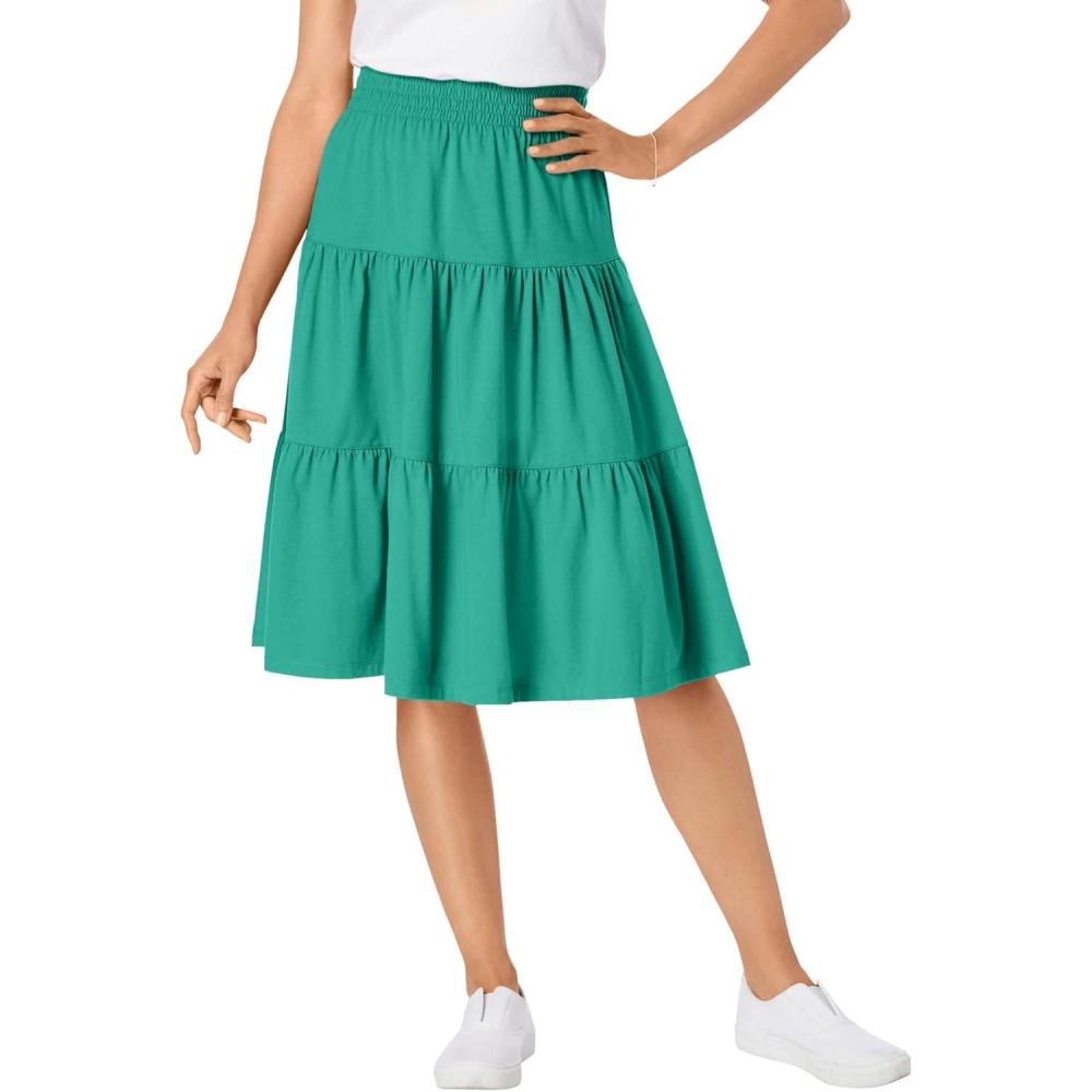 image:imageWoman Within Plus Size ElasticWaist Knit Tiered SkirtPretty Jade