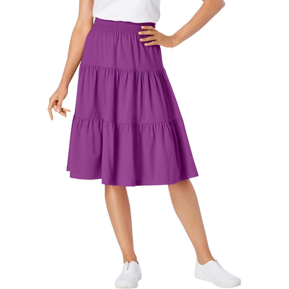 image:imageWoman Within Plus Size ElasticWaist Knit Tiered SkirtPurple Magenta