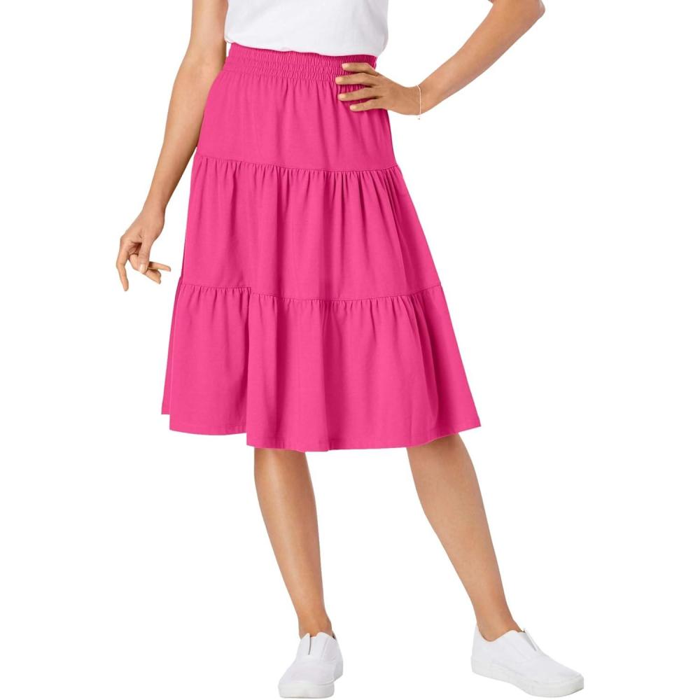 image:imageWoman Within Plus Size ElasticWaist Knit Tiered SkirtRaspberry Sorbet