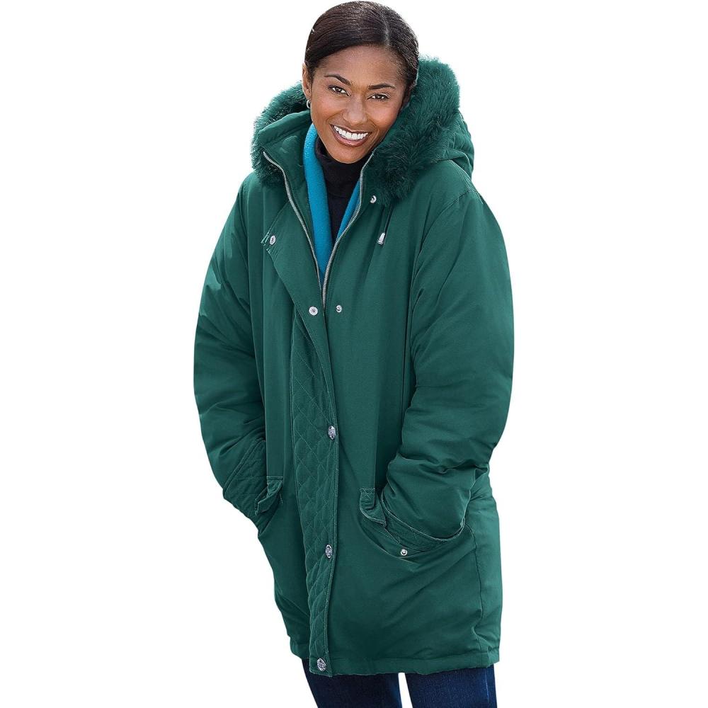 image:imageWoman Within Plus Size Faux Fur Down Parka CoatEmerald Green