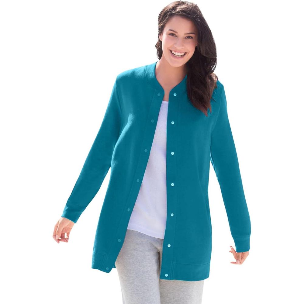 image:imageWoman Within Plus Size Fleece Baseball Jacket Long Oversized Fleece CoatDeep Teal