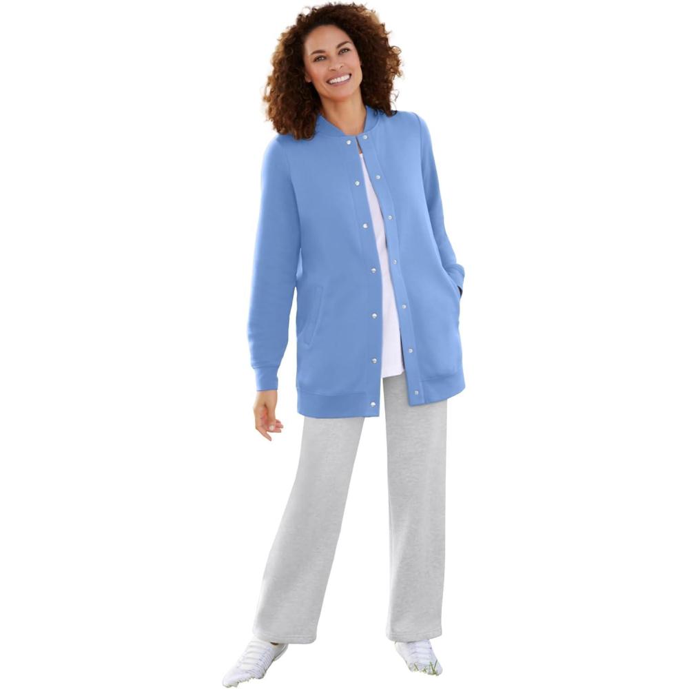 image:imageWoman Within Plus Size Fleece Baseball Jacket Long Oversized Fleece CoatFrench Blue