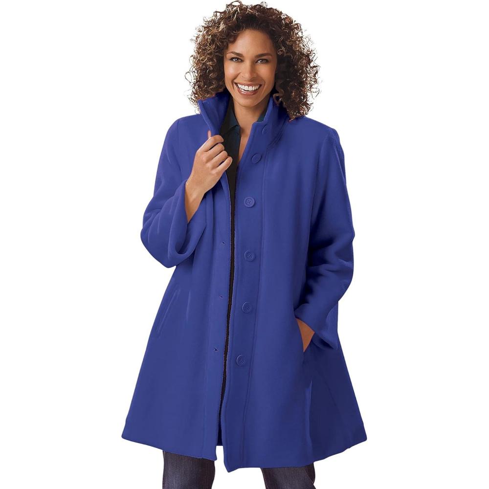 image:imageWoman Within Plus Size Fleece Swing FunnelNeck CoatUltra Blue