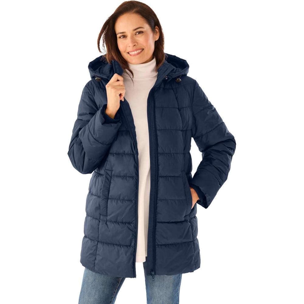 image:imageWoman Within Plus Size HandsFree Puffer CoatNavy