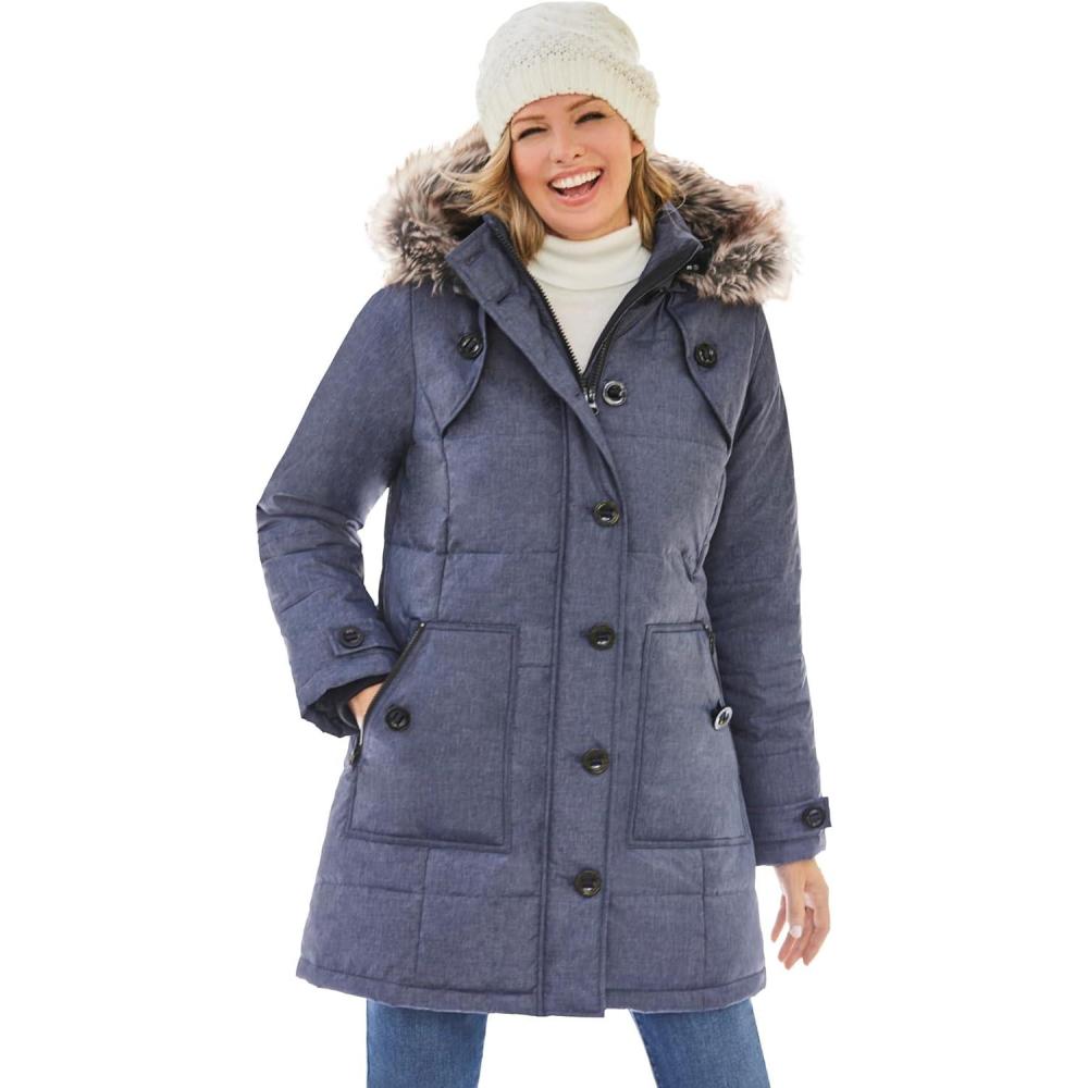 image:imageWoman Within Plus Size Heathered Down Puffer CoatHeather Navy
