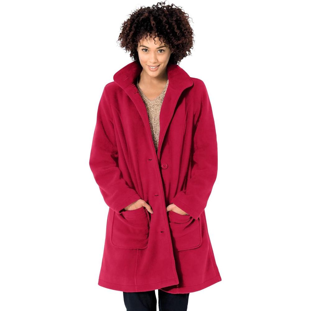 image:imageWoman Within Plus Size Hooded ALine Fleece CoatClassic Red