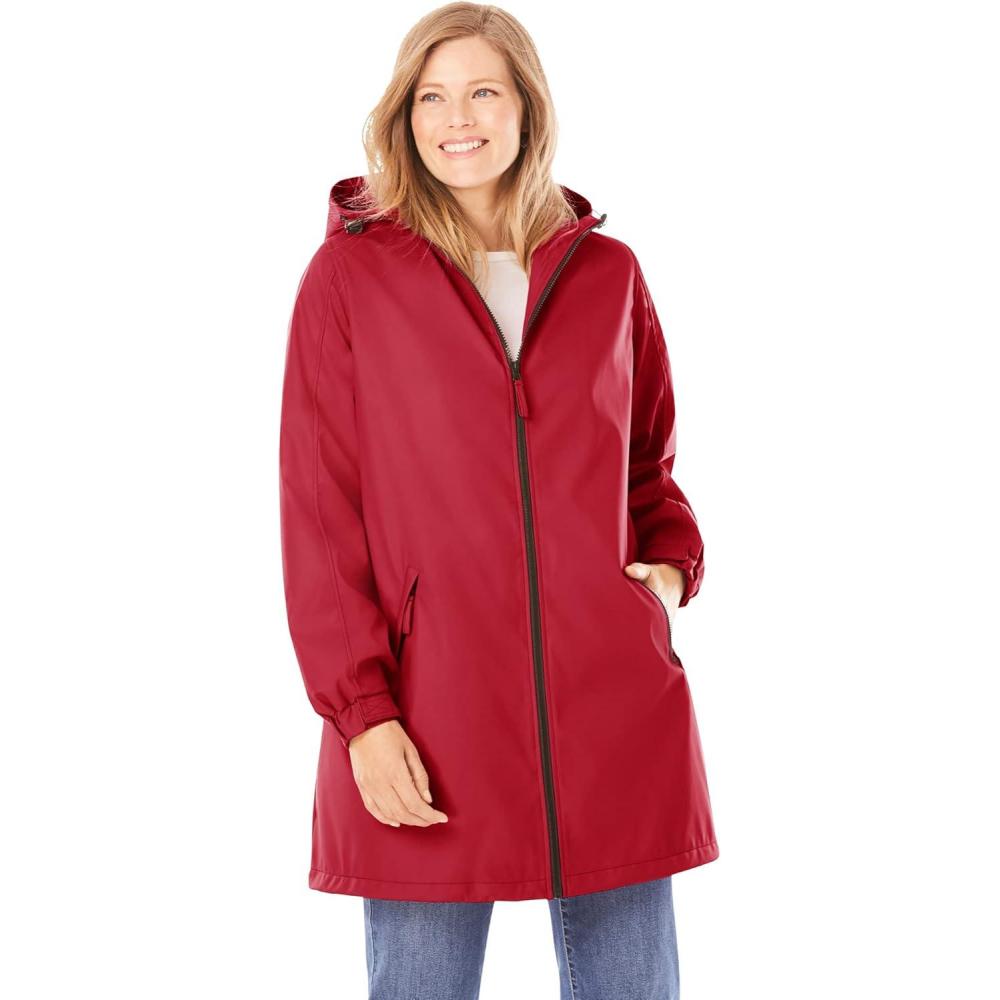 image:imageWoman Within Plus Size Hooded Slicker RaincoatClassic Red